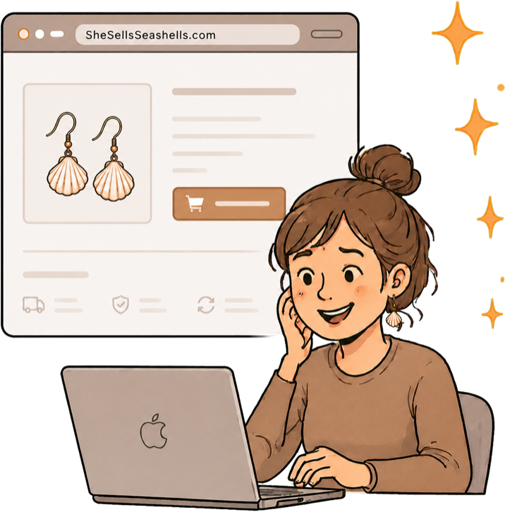 A small business owner selling handmade seashell earrings online